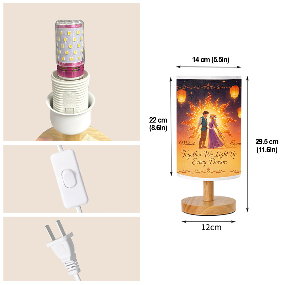Together We Light Up Every Dream - Personalized Beautiful Princess Table Lamp With Wood Base