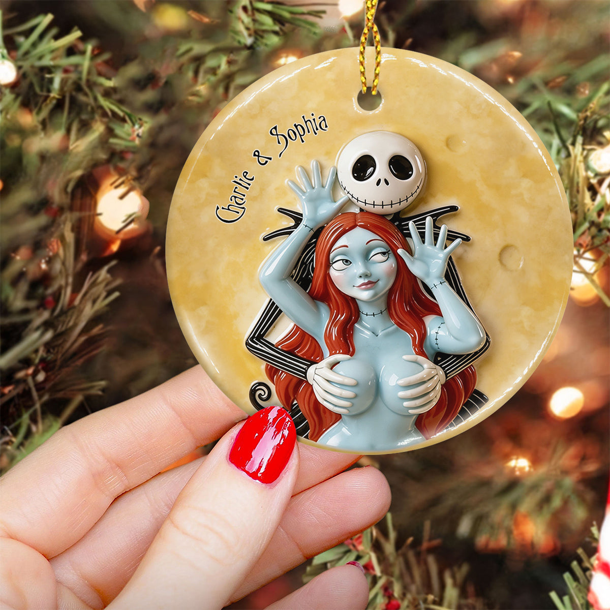 Naughty Spooky Couple - Personalized Nightmare Ceramic Circle Ornament