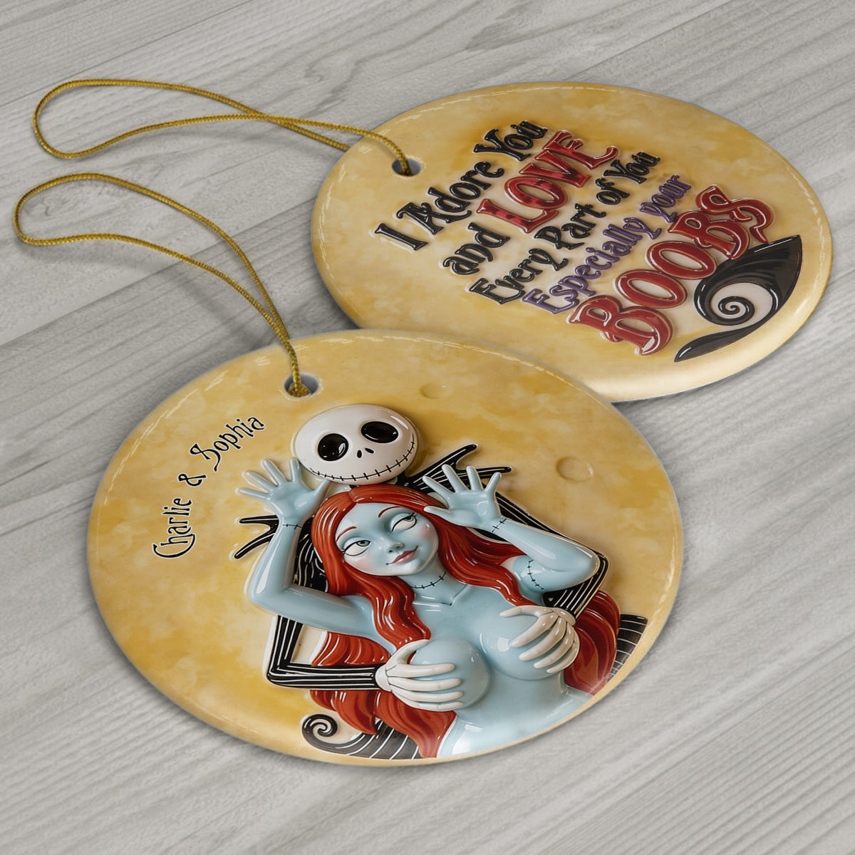 Naughty Spooky Couple - Personalized Nightmare Ceramic Circle Ornament
