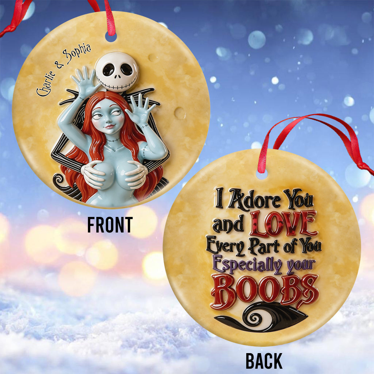 Naughty Spooky Couple - Personalized Nightmare Ceramic Circle Ornament
