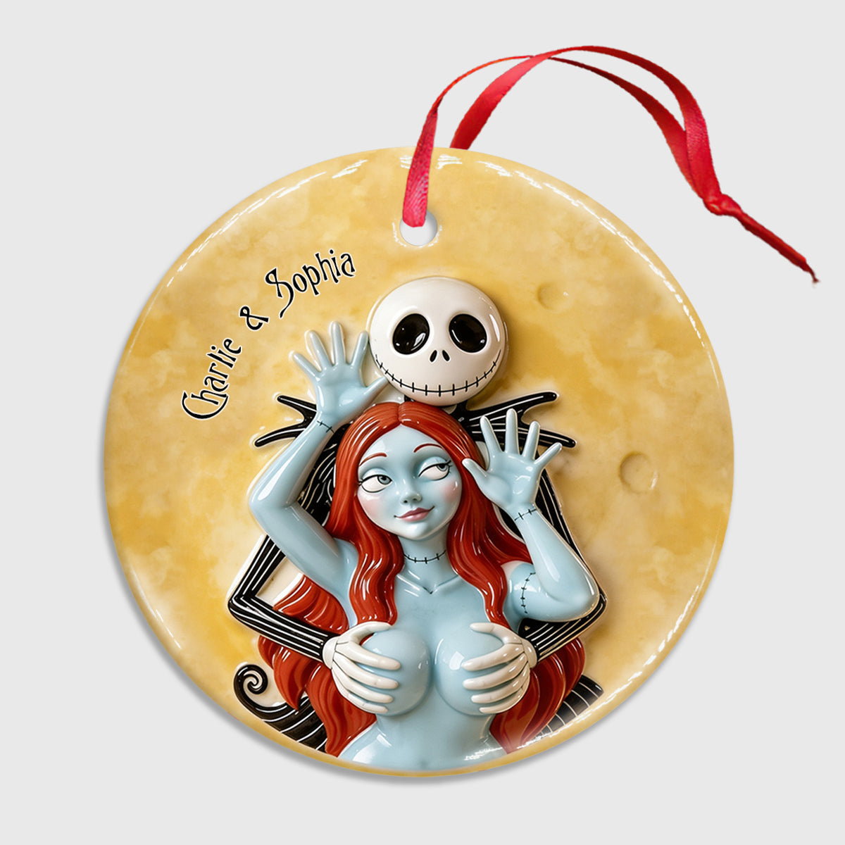 Naughty Spooky Couple - Personalized Nightmare Ceramic Circle Ornament