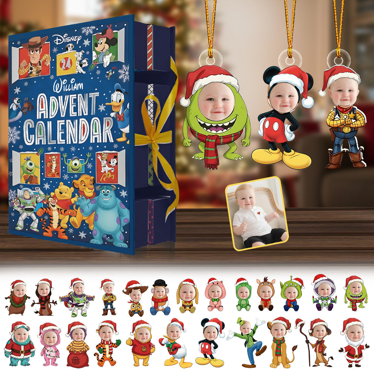 Merry Christmas - Personalized Mouse Folded Advent Calendar With Ornaments