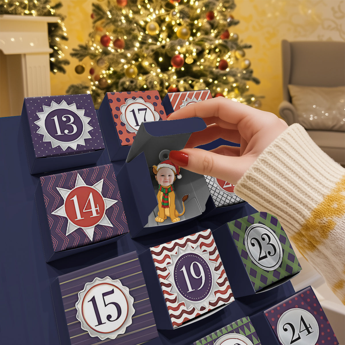 Merry Christmas - Personalized Mouse Folded Advent Calendar With Ornaments