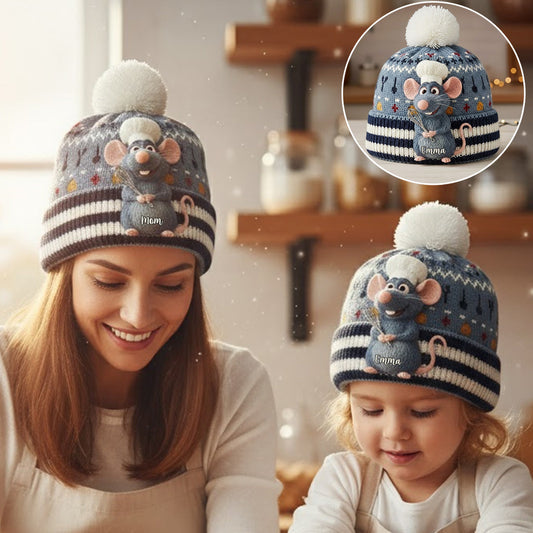 French Rat Chef - Personalized Mouse Beanie Hat With Patches