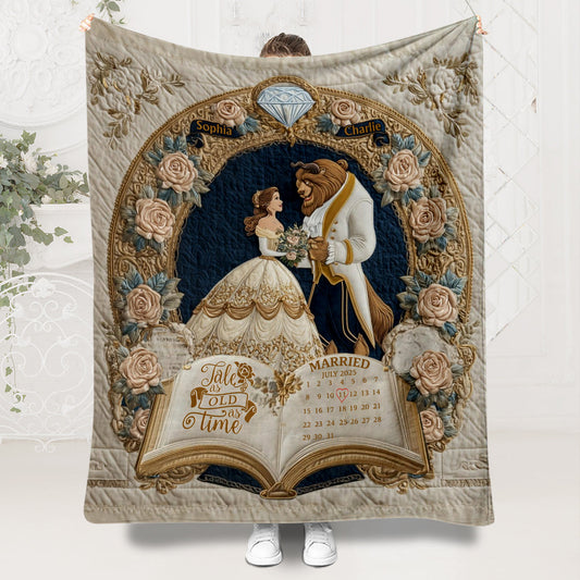 Fairy Tale Romantic Tale As Old As Time - Personalized Couple Blanket