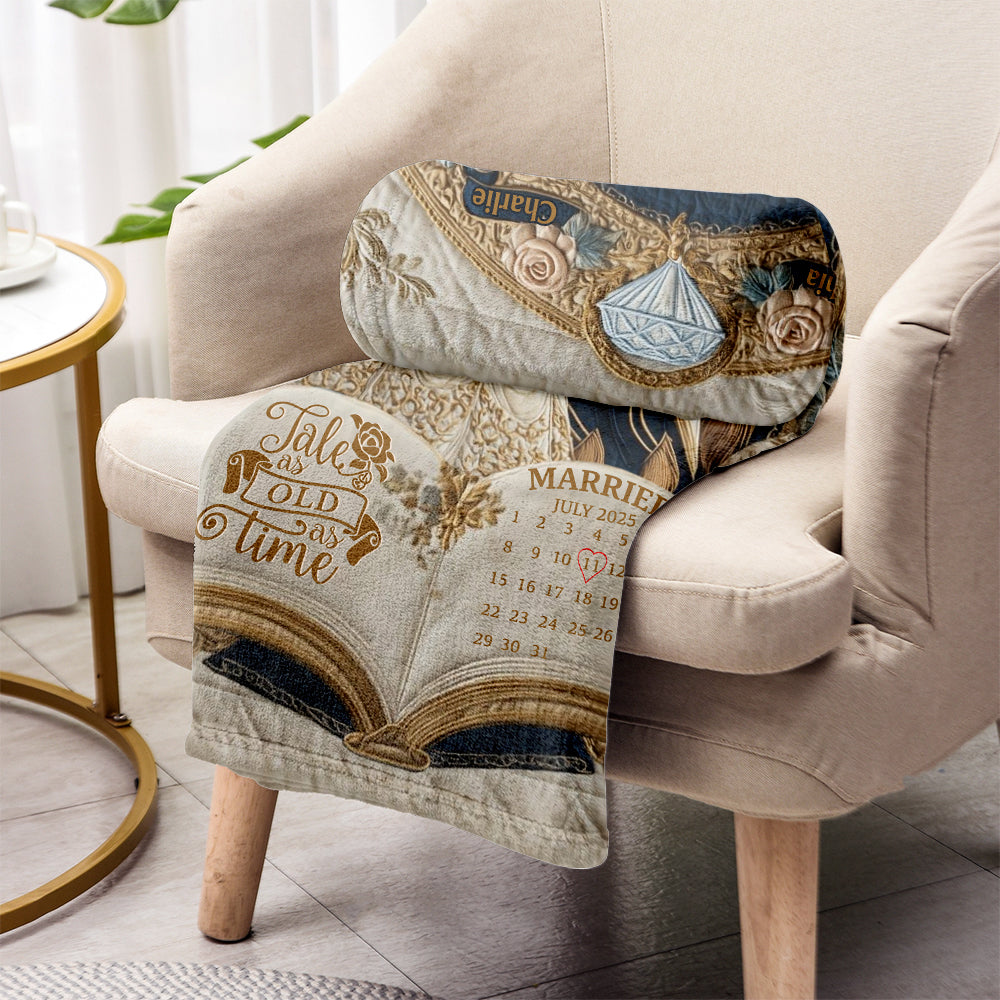 Fairy Tale Romantic Tale As Old As Time - Personalized Couple Blanket