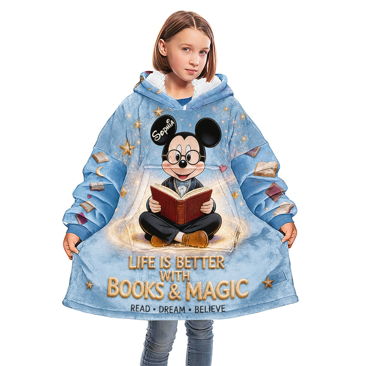 Life Is Better With Books & Magic - Personalized Mouse Blanket Hoodie