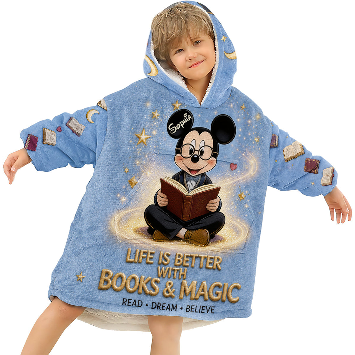 Life Is Better With Books & Magic - Personalized Mouse Blanket Hoodie