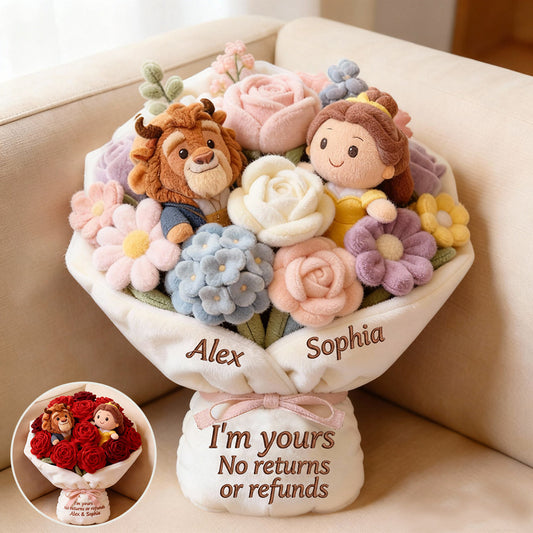 I'm Yours No Returns Or Refunds Bouquet - Personalized Beauty And The Beast Faux Fur Shaped Pillow
