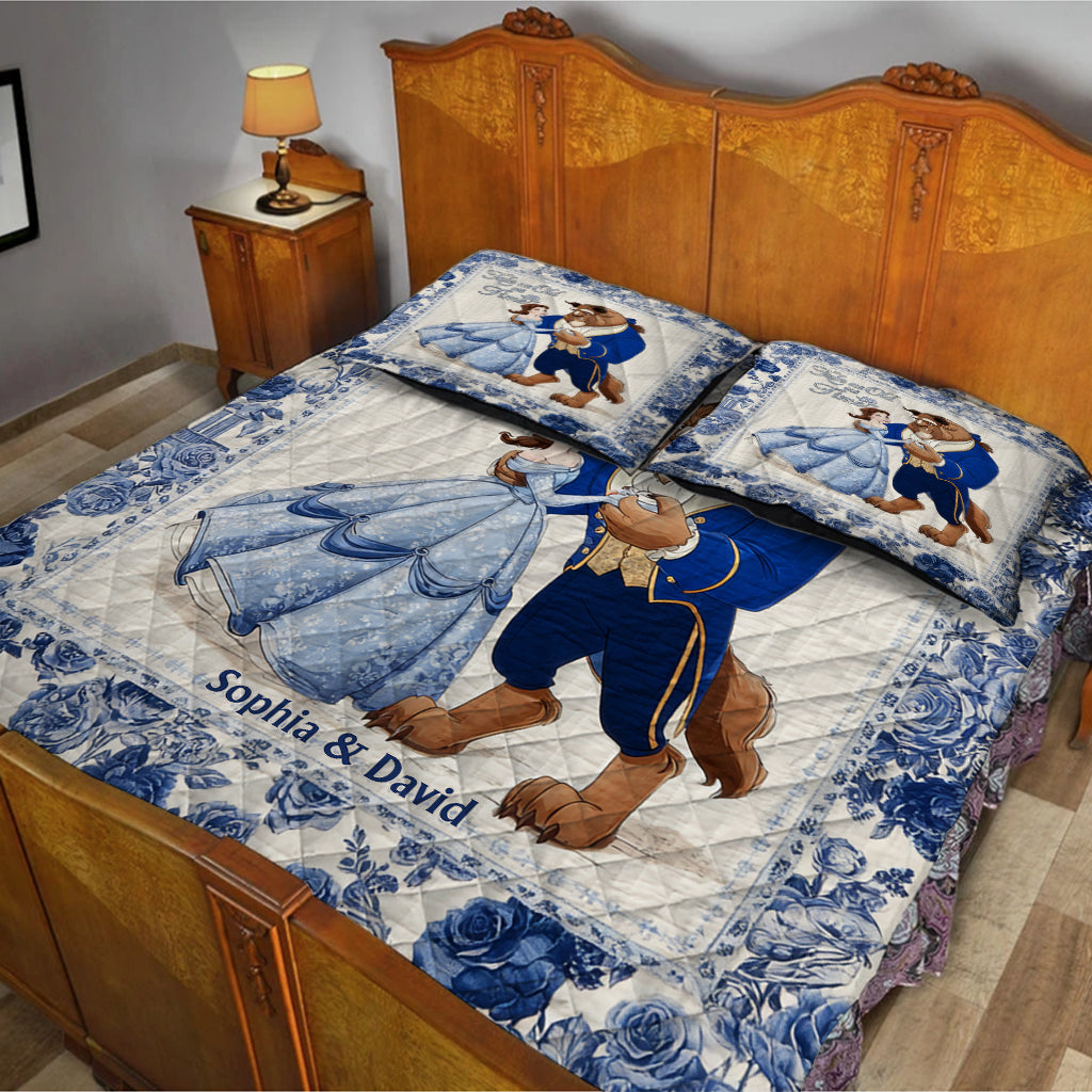 Tale as Old as Time - Couple Gift Toyle De Jouy Style - Personalized Couple Quilt Set