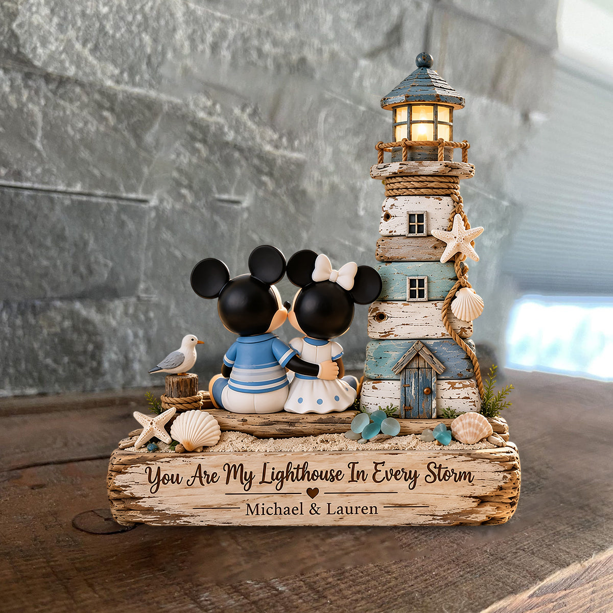 Your Are My Lighthouse In Every Storm - Personalized Mouse Custom Shaped Wood Plaque