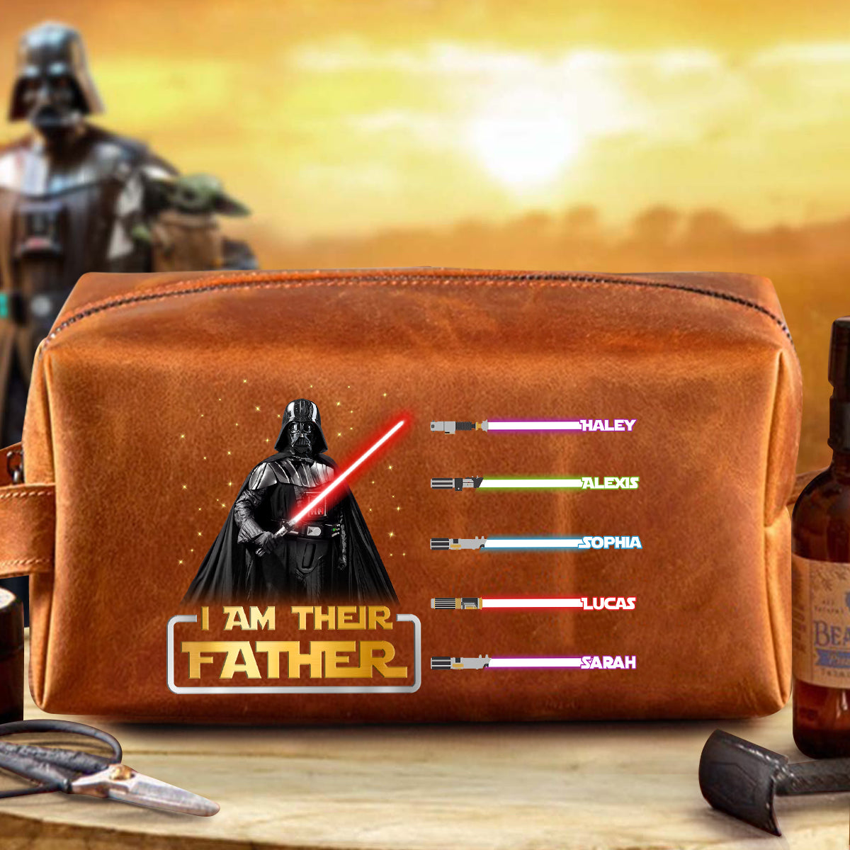 I Am Their Father - Personalized The Force Leather Toiletry Bag