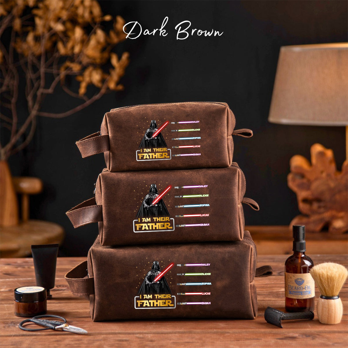 I Am Their Father - Personalized The Force Leather Toiletry Bag