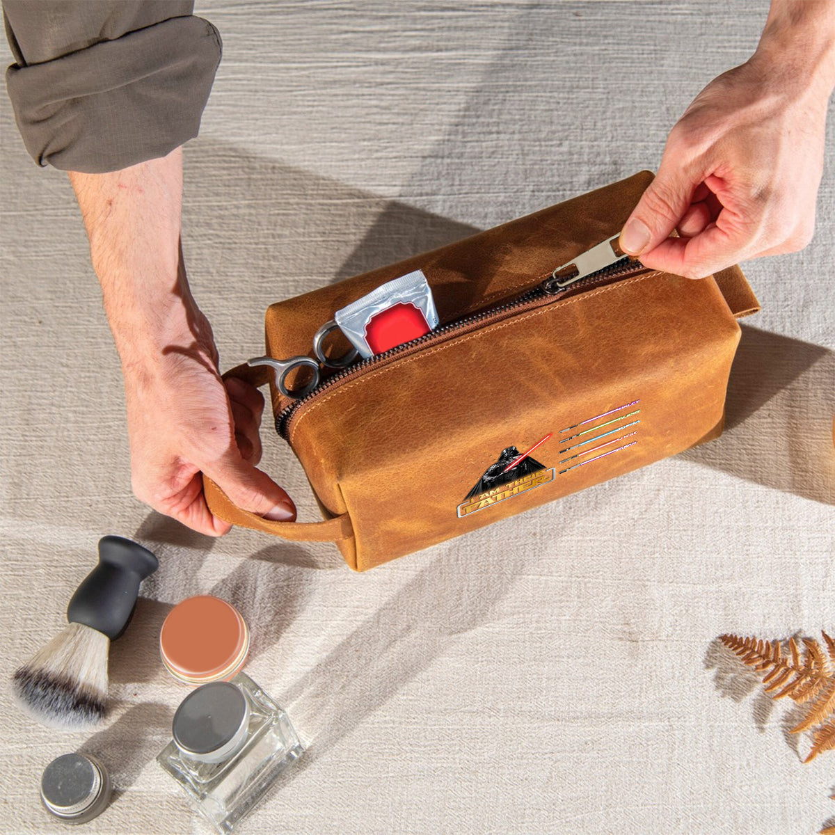 I Am Their Father - Personalized The Force Leather Toiletry Bag