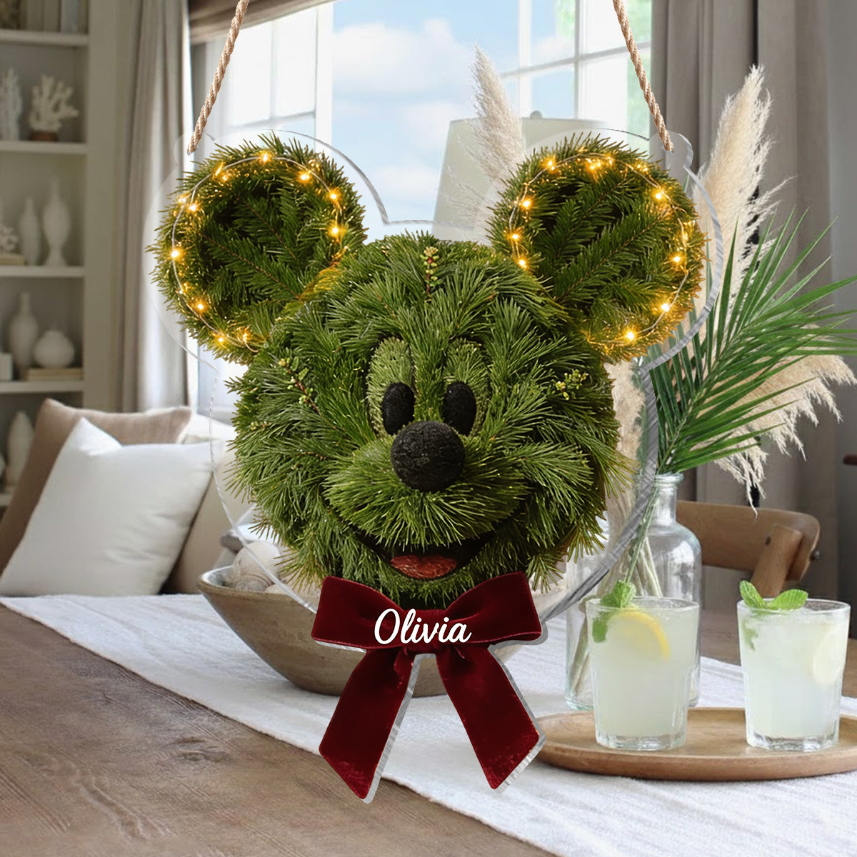 Mouse Ear Wreath Christmas - Personalized Mouse LED Light Acrylic Sign
