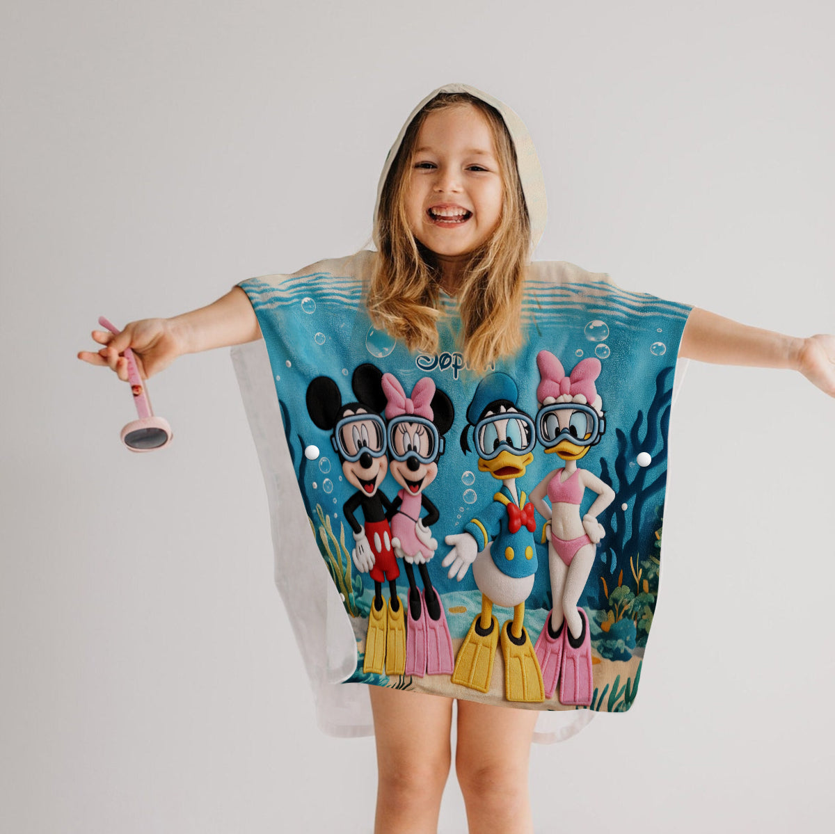 Beach Cartoon Mouse - Personalized Mouse Kid Hooded Towel Poncho