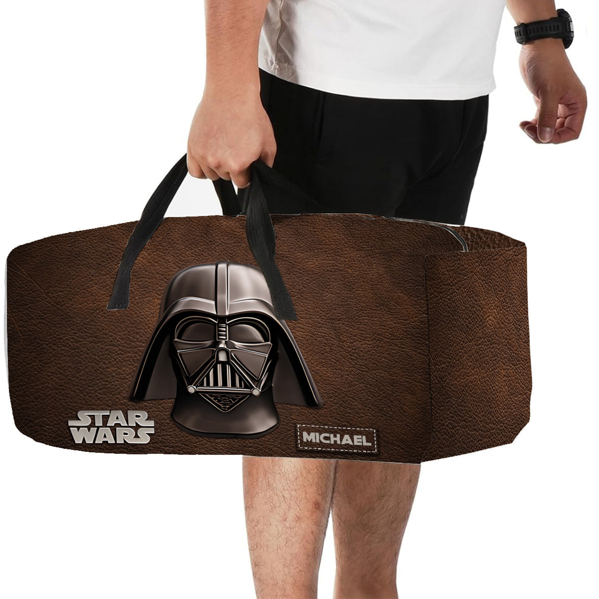 The Black Armored Commander Custom Name - Personalized The Force Duffle Bag