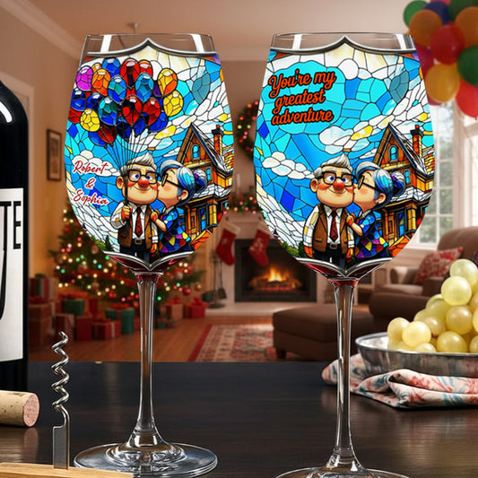 Old Couple Balloon - Personalized Couple Wine Glass With Long Stem