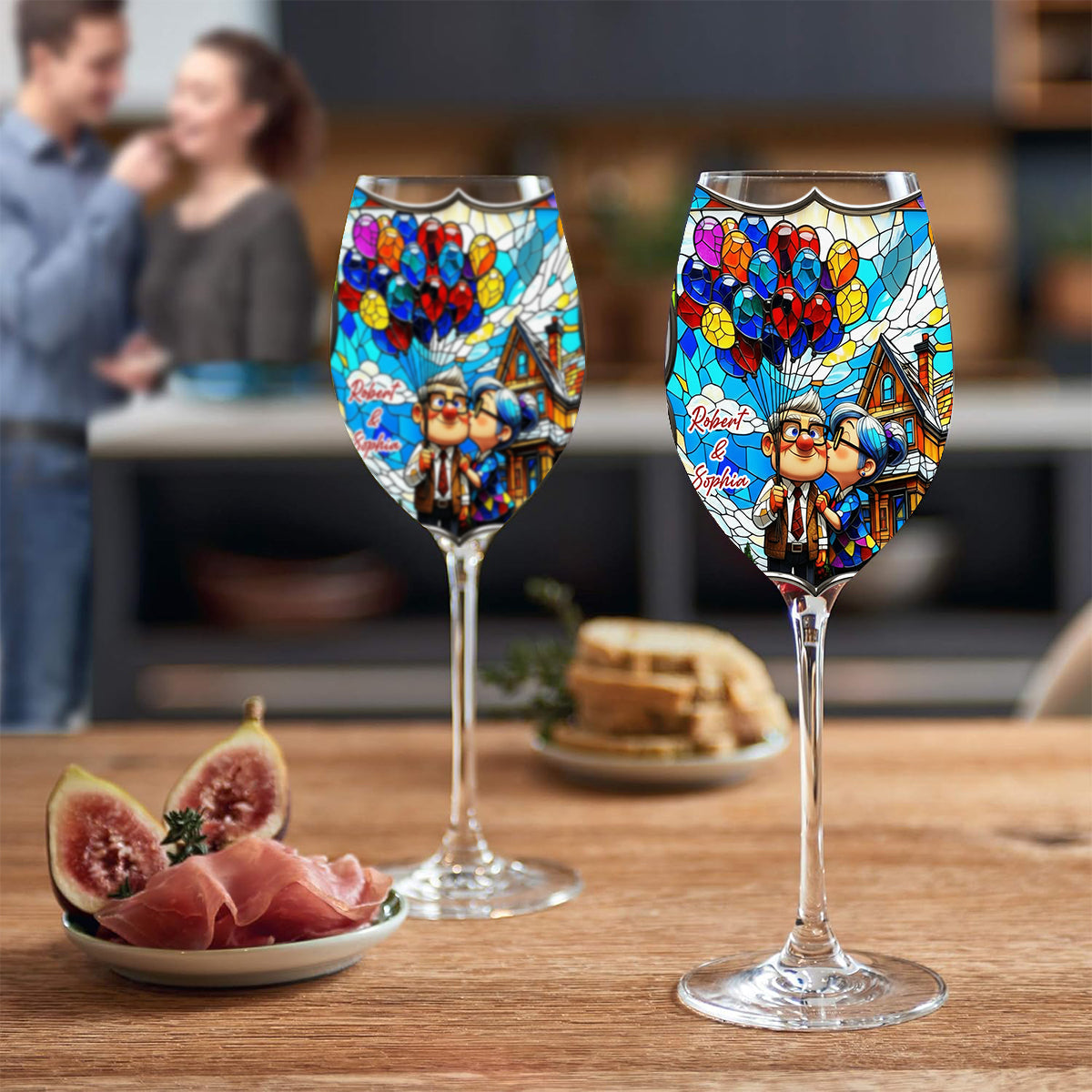 Old Couple Balloon - Personalized Couple Wine Glass With Long Stem