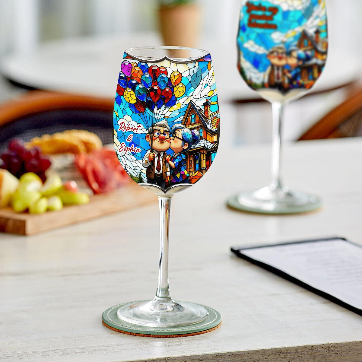 Old Couple Balloon - Personalized Couple Wine Glass With Long Stem