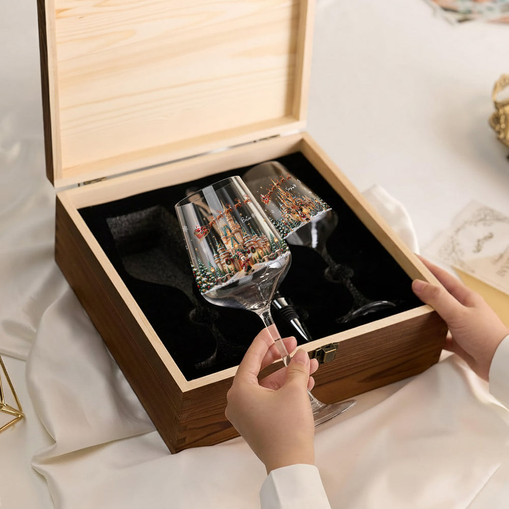 Magical Christmas - Personalized Dream Trip Wine Glasses Set With Wooden Box