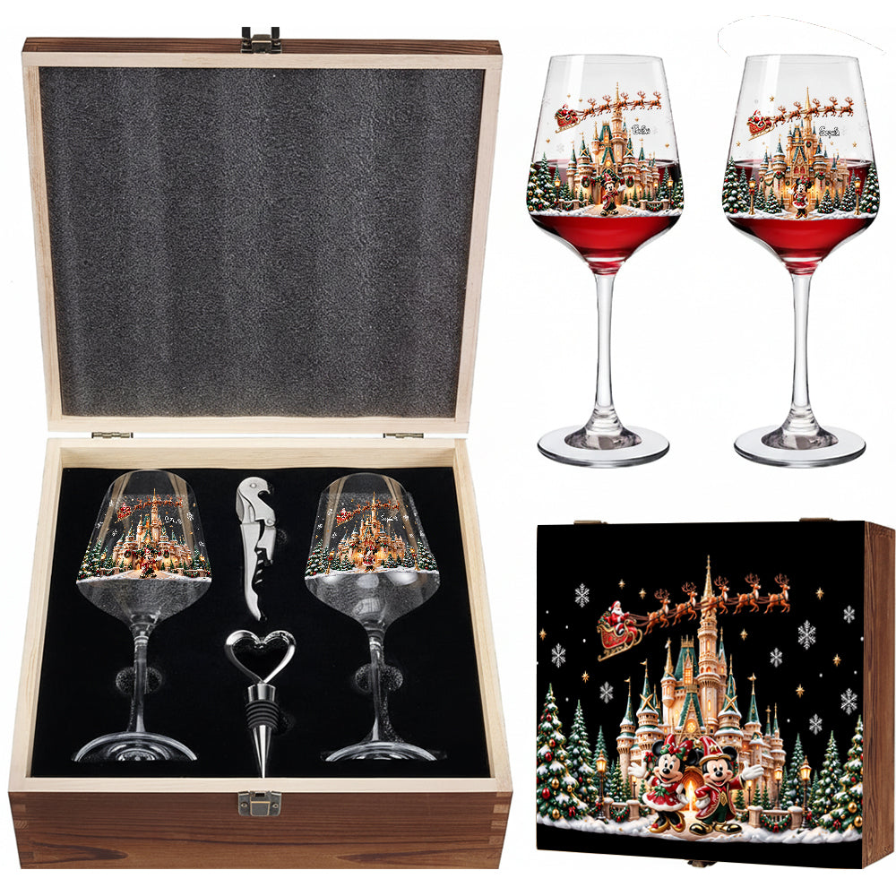 Magical Christmas - Personalized Dream Trip Wine Glasses Set With Wooden Box