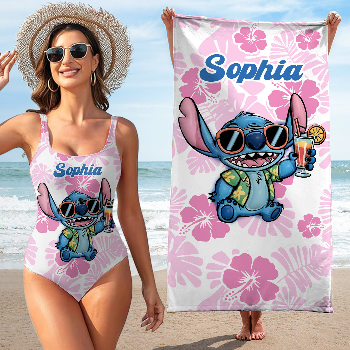 Ohana Summer - Personalized Ohana Women Swimming Bodysuit & Beach Towel