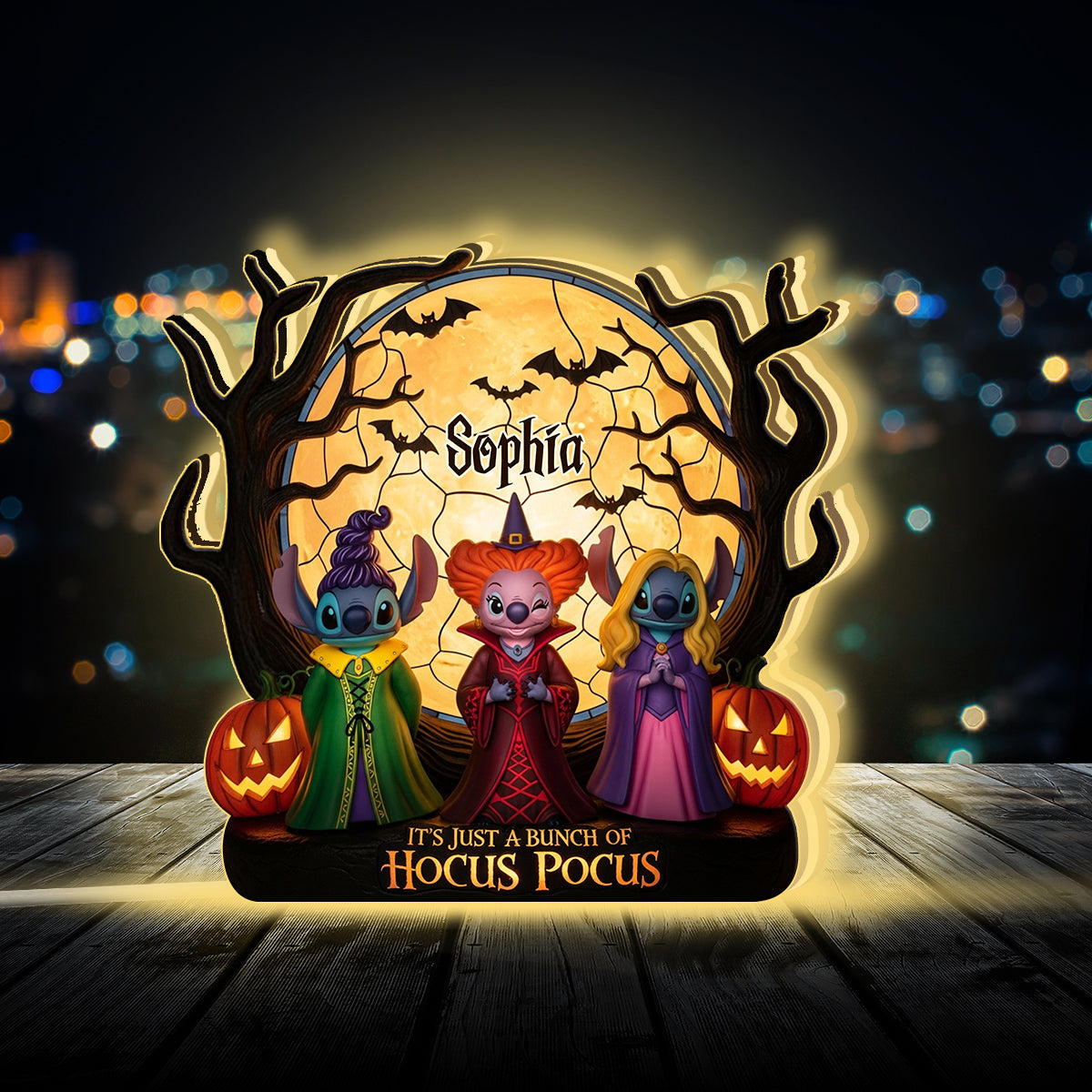 Blue Ohana Halloween Vibes - Personalized Ohana Acrylic LED Night Light