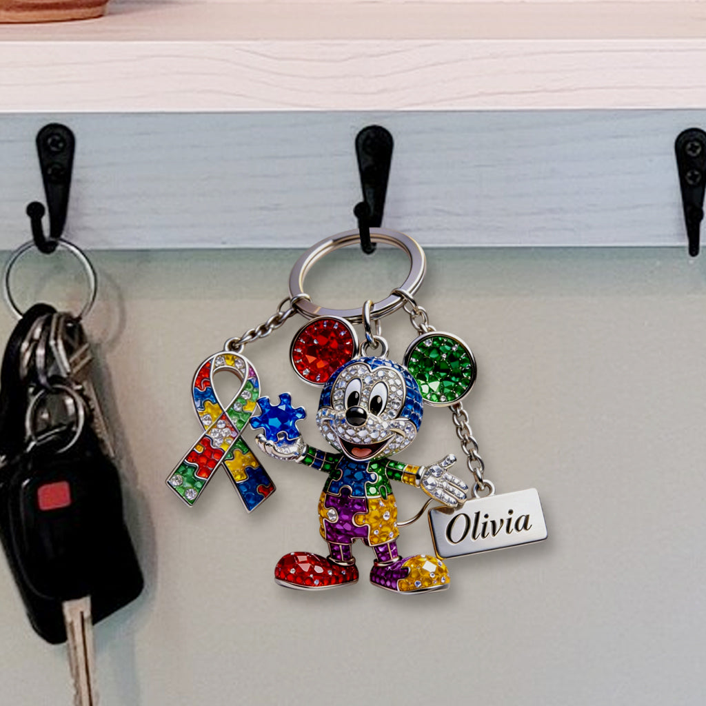 Cute Cartoon Mouse - Personalized Autism Awareness Keychain With Charms