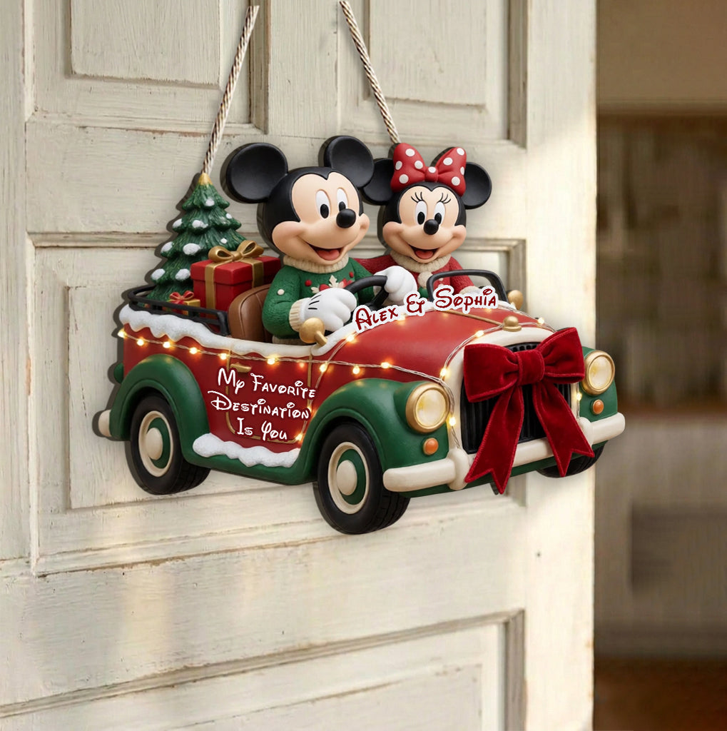 My Favorite Destination Is You - Personalized Mouse Shaped Wood Sign With Sash
