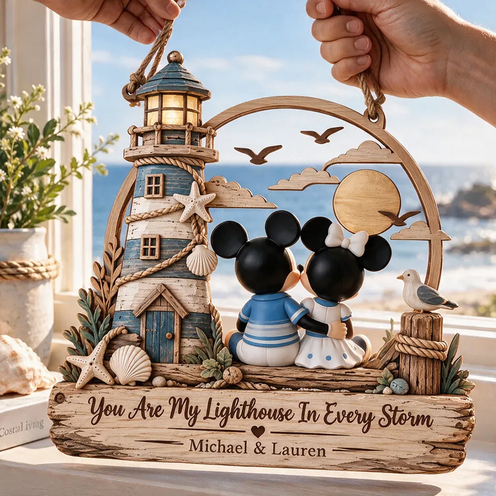 You Are My Lighthouse In Every Storm - Personalized Mouse Custom Shaped Wood Sign
