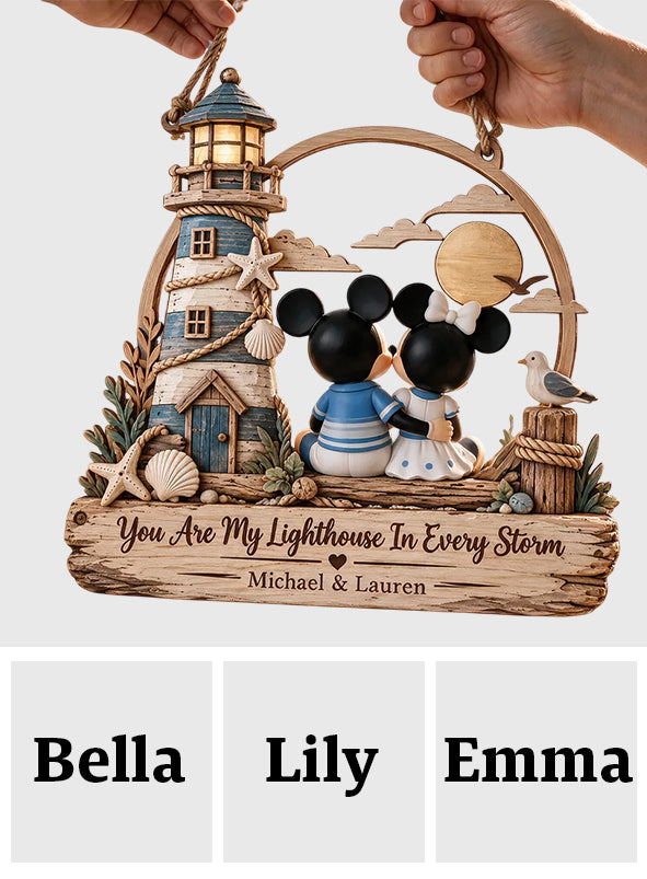 You Are My Lighthouse In Every Storm - Personalized Mouse Custom Shaped Wood Sign