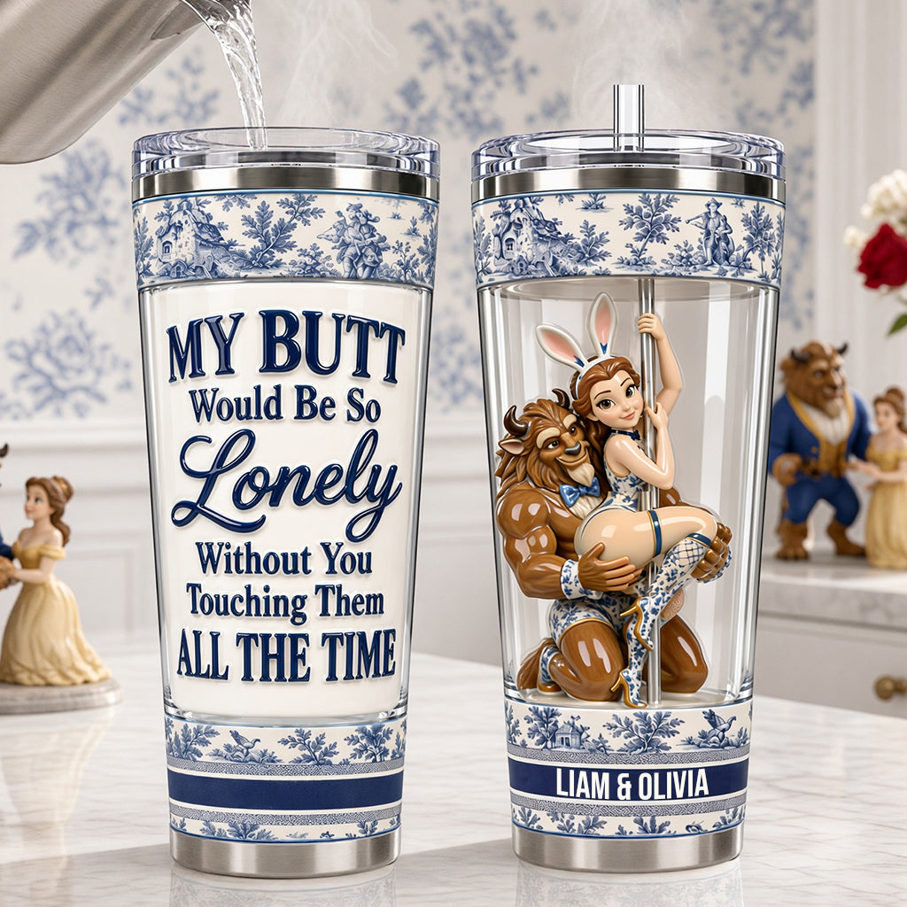 Naughty Fairytale Couple Toile de Jouy - Personalized Beauty And The Beast Tumbler