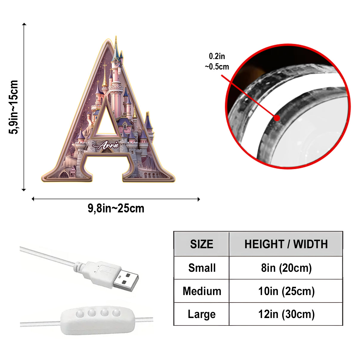 Magical Castle Custom Letter Alphabet - Personalized Mouse Acrylic LED Night Light
