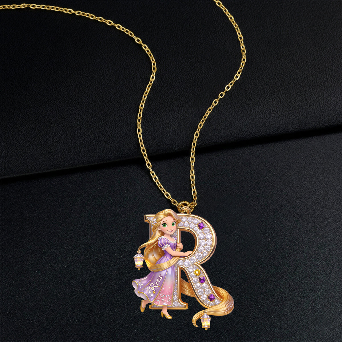 Endless Tresses Initial - Personalized Beautiful Princess Shaped Metal Pendant Necklace
