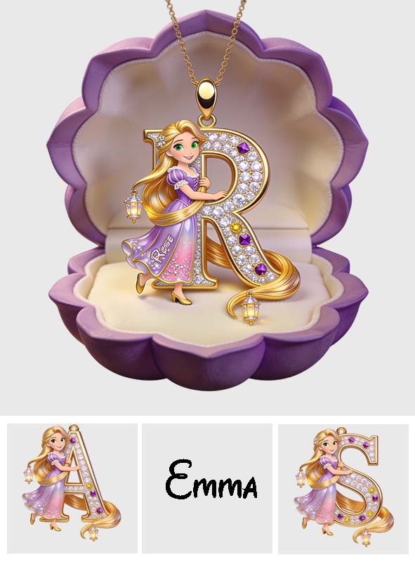 Endless Tresses Initial - Personalized Beautiful Princess Shaped Metal Pendant Necklace
