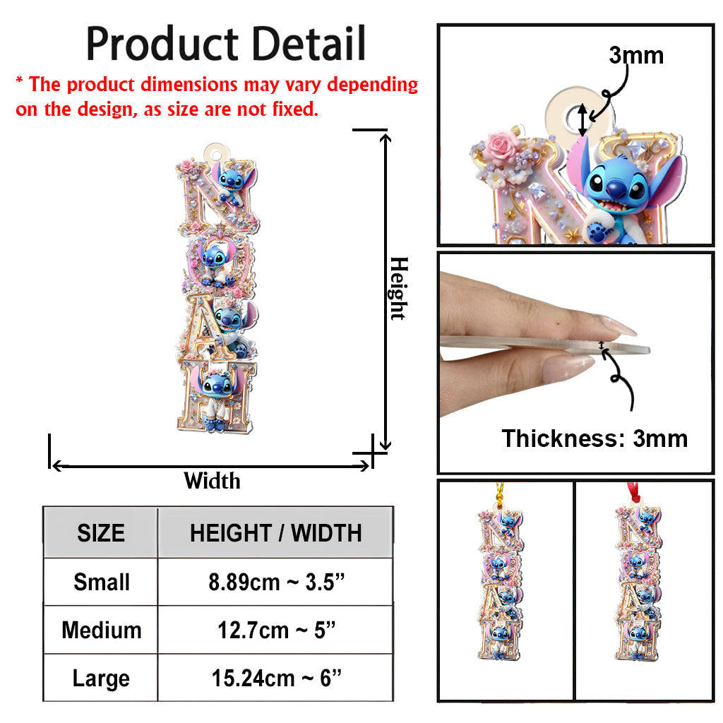 Blue Ohana Name Letter - Personalized Ohana Transparent Ornament