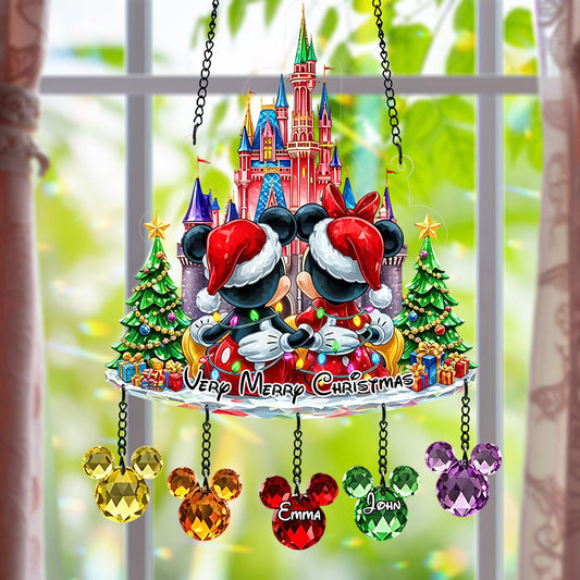 Very Merry Christmas - Personalized Mouse Window Hanging Suncatcher With Charms