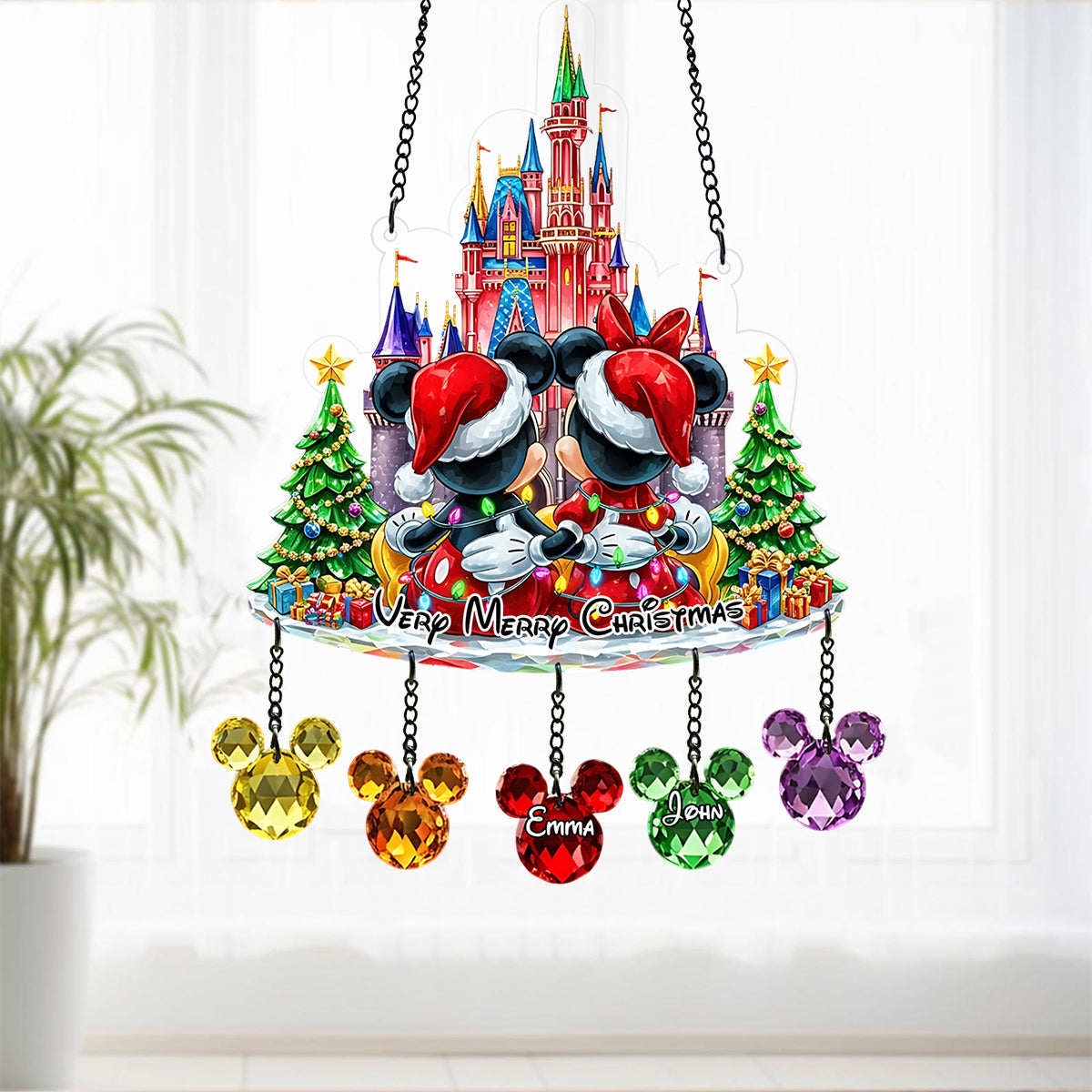 Very Merry Christmas - Personalized Mouse Window Hanging Suncatcher With Charms
