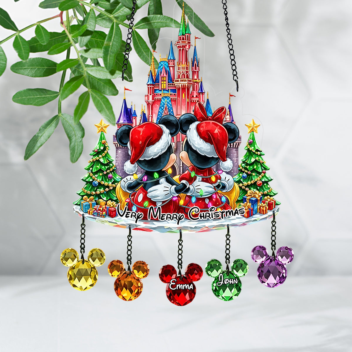 Very Merry Christmas - Personalized Mouse Window Hanging Suncatcher With Charms
