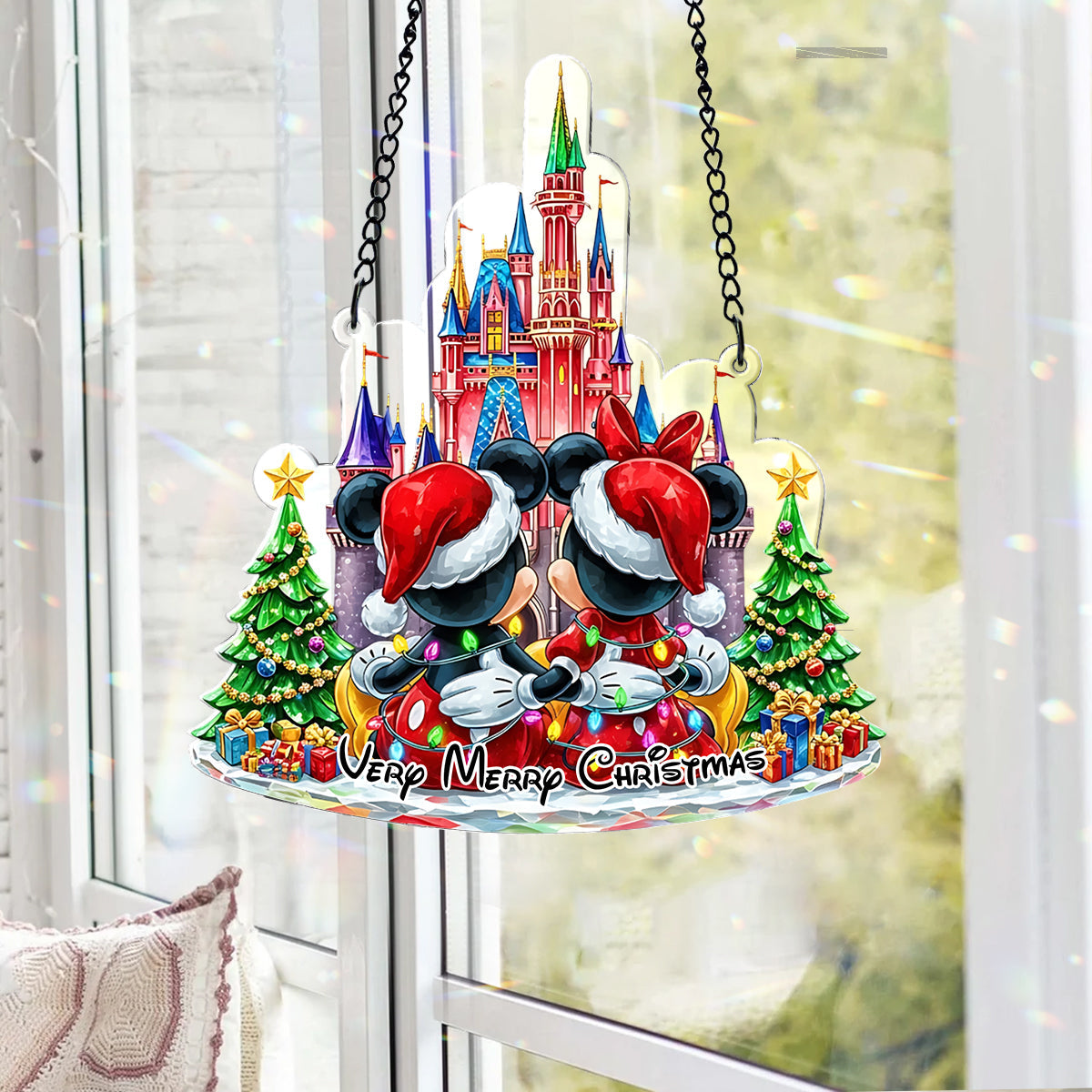 Very Merry Christmas - Personalized Mouse Window Hanging Suncatcher With Charms