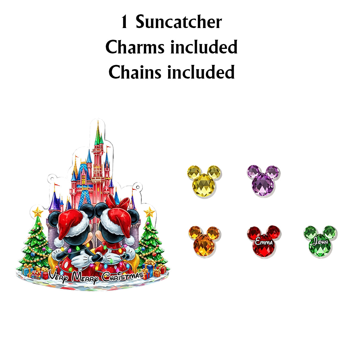 Very Merry Christmas - Personalized Mouse Window Hanging Suncatcher With Charms