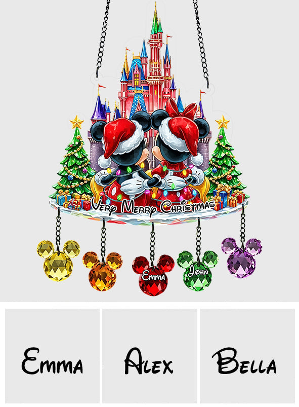 Very Merry Christmas - Personalized Mouse Window Hanging Suncatcher With Charms