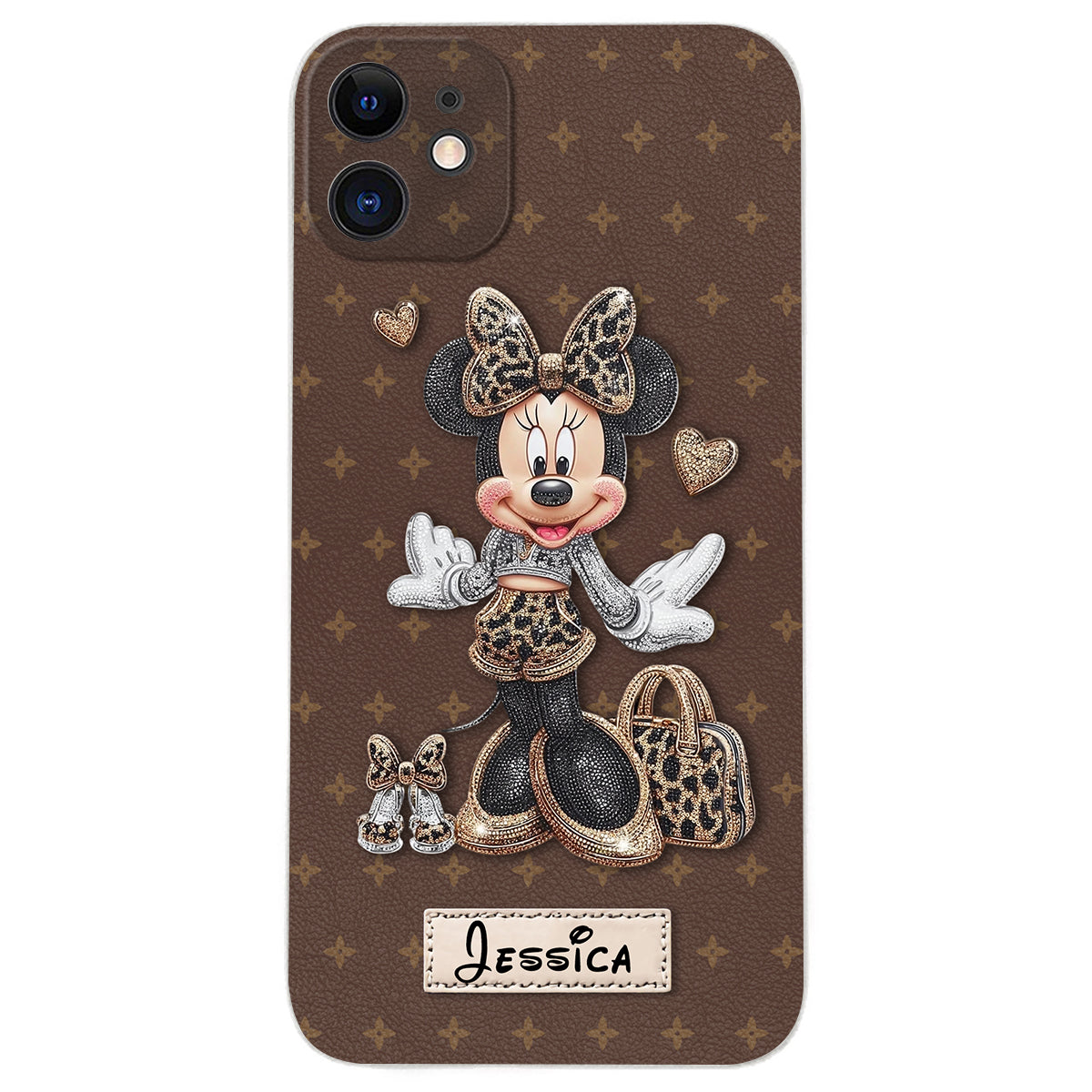 Chic Leopard Print & Bow Mouse - Personalized Mouse Leather Phone Case