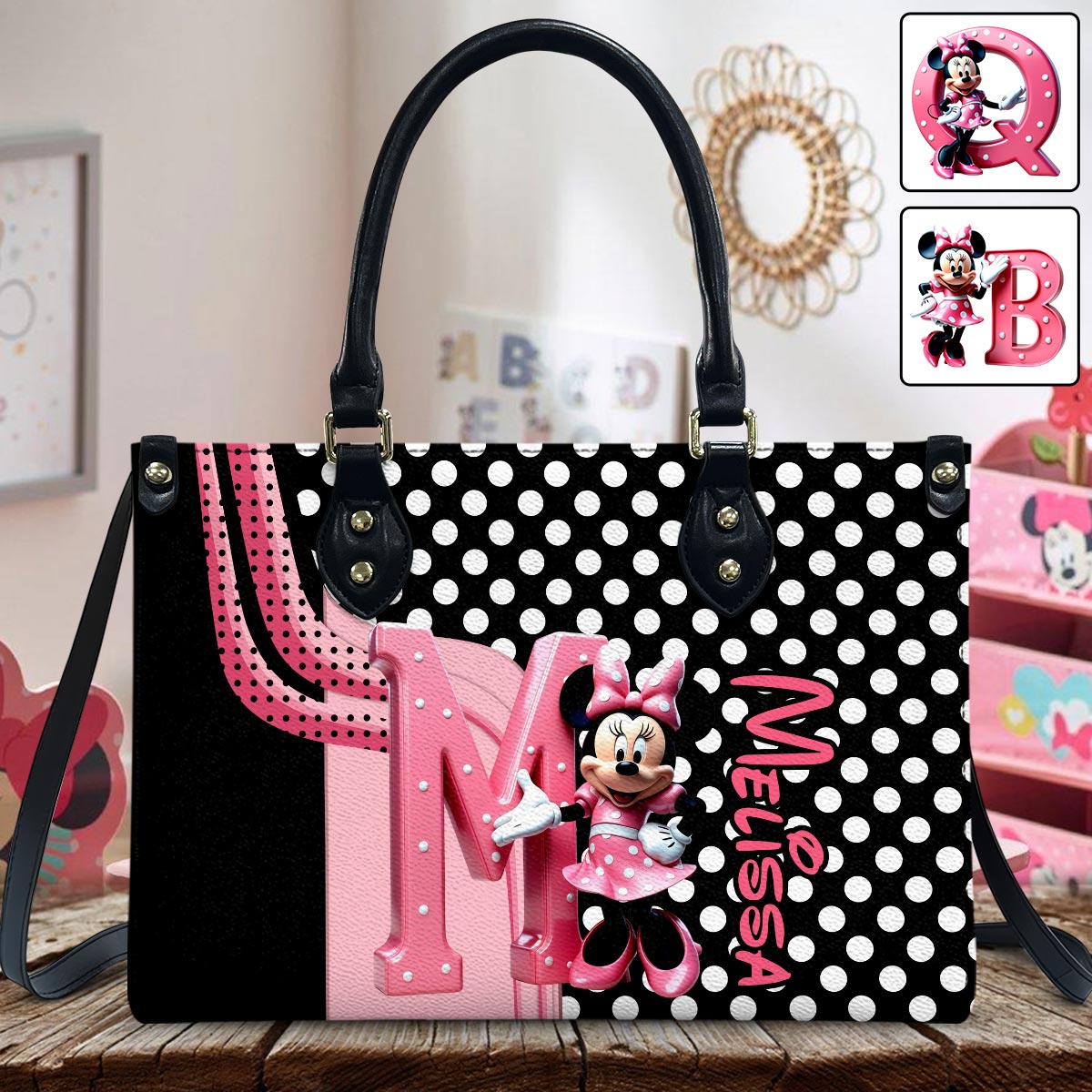 Pink Mouse Ears - Personalized Mouse Leather Handbag