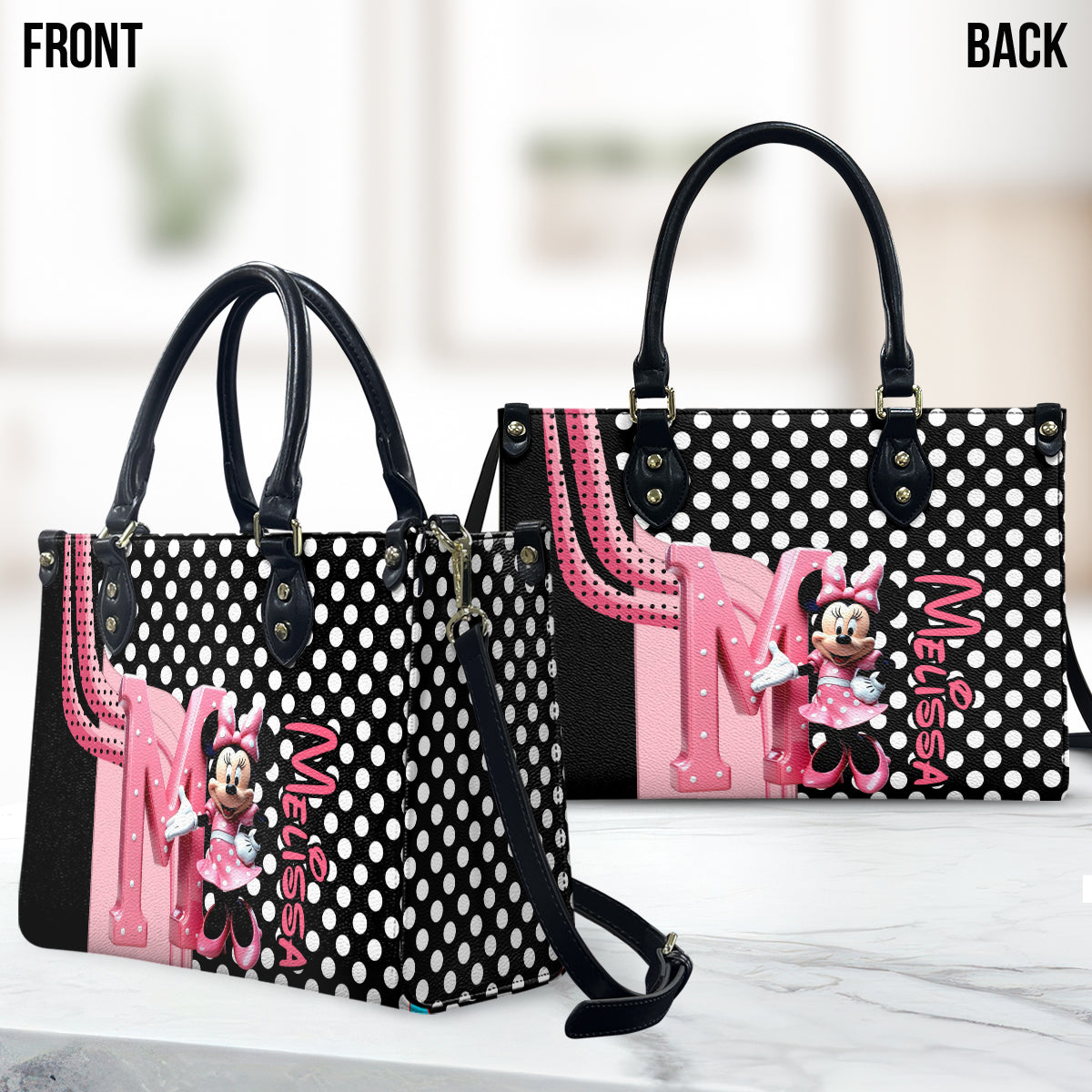 Pink Mouse Ears - Personalized Mouse Leather Handbag