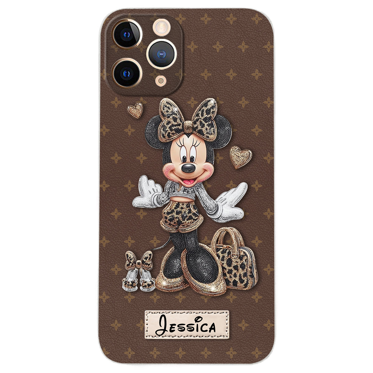 Chic Leopard Print & Bow Mouse - Personalized Mouse Leather Phone Case