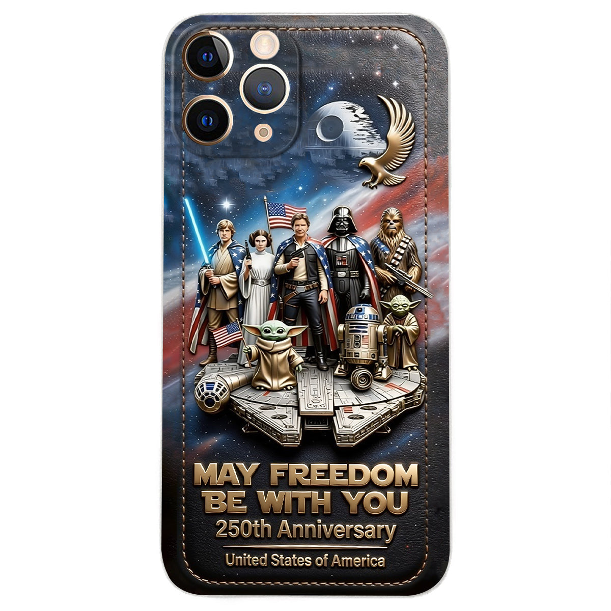May Freedom Be With You - Personalized The Force 3D Embossed Leather Phone Case