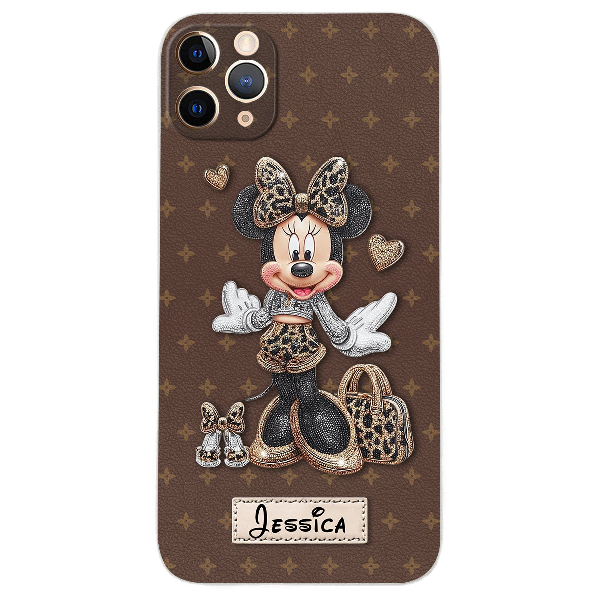 Chic Leopard Print & Bow Mouse - Personalized Mouse Leather Phone Case