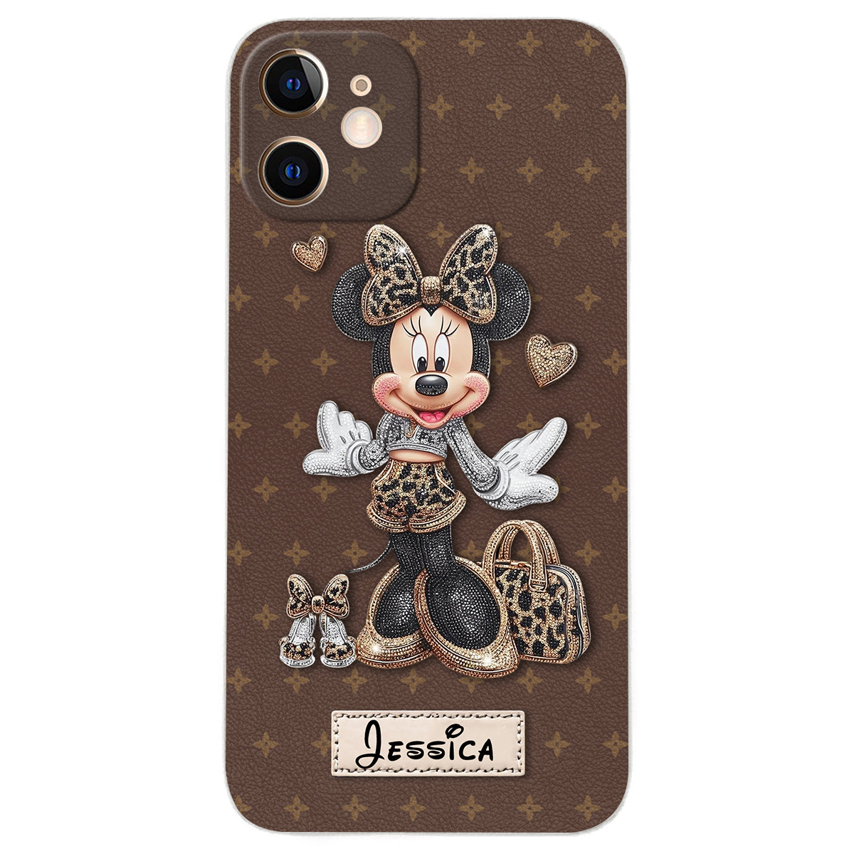 Chic Leopard Print & Bow Mouse - Personalized Mouse Leather Phone Case
